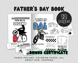 Kids Printable Father's Day Book, Motorcycle Booklet With All About Dad, Coloring Pages, Coupons, Dad Gift, Certificate Activity Motocross - Etsy