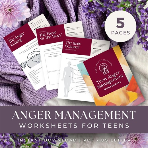 Anger Management Worksheets for Teens, INSTANT DOWNLOAD, Managing Anger Workbook, Teen Therapy Worksheets, Emotional Regulation Worksheets - Etsy