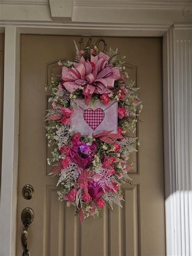 Valentine’s Day Door Swag With Heart Envelope, Pink Floral Wreath, Romantic Front Door Decor, Love Letter Wreath, Handmade Gift - Etsy