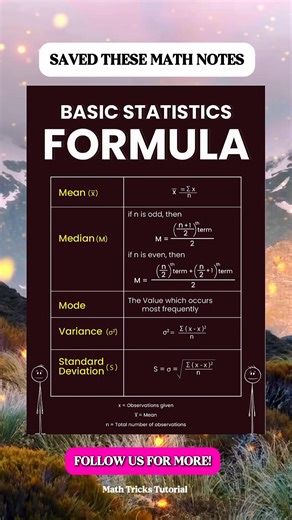 Basic Statistics Formula Math Notes | Math Tricks Tutorial