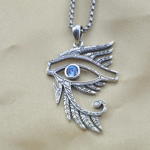 Sterling Silver Eye of Horus Necklace With Blue Crystal, Egyptian Winged Horus Pendant, Ancient Protection Amulet Jewelry for Men and Women - Etsy