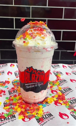 Delicious Fruity Pebbles Milkshake at Blazin Chicken