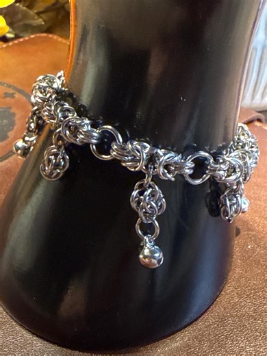 Byzantine Chainmail Bracelet With Sweet Pea Drops & Jingle Bells – Handmade Stainless Steel Charm Bracelet, Witchy Gothic Jewelry - Etsy