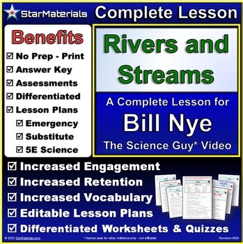 Complete Lesson for Bill Nye Rivers and Streams - Worksheets, Quizzes, Lessons
