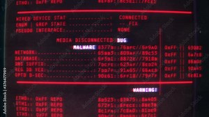 Media disconnected, malware text on computer screen, hacking, phishing, scam. System warning, hacking attempt