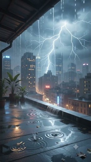 Rooftop View Over a Rainy City Rain Shorts