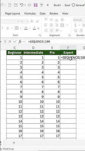 Excel Number Series 1 to 100 🔥 | 4 Levels: Beginner to Expert #Shorts