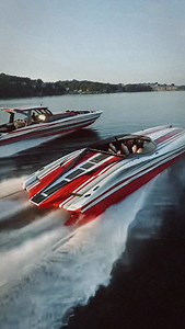 MTI’s 482 catamaran and 50V luxury center console look great as a pair. Video by Tom Leigh @tommygunimages @mtiboats @mercuryracing @performanceboatcenter @tomclinehelicopter #marinetechnologyinc #482cat #50v #speedboatmagazine | Speedboat Magazine