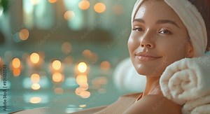 Woman Relaxing in a Spa with Blue Light Effects