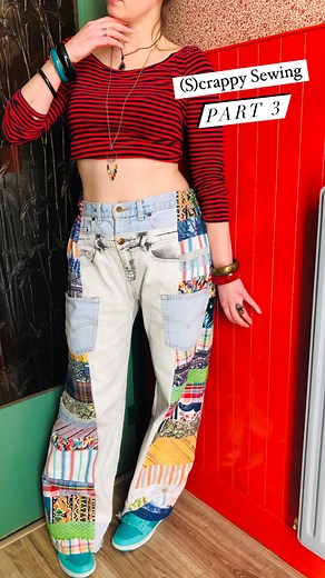 Welcome to another episode of “(S)crappy Sewing”! ✨🪡 In these series I take on a project with my sewing scraps, something I’ve never done before and see how it turns out.. it might be crappy, but at least I gave it shot! 😝 In this episode I’ve tackled a huge project! It took me two weeks and many hours of blood, sweat and tears to finish! I’m not really a pants maker, I’ve only made a couple from scratch, but never an upcycled version. When I was feeling a bit low two weeks ago I binge watched