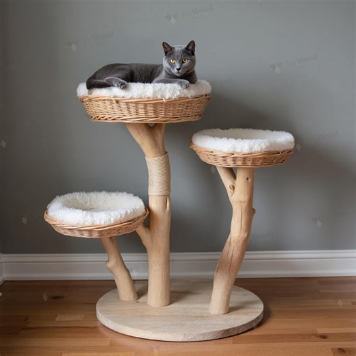 Wicker Cat Tree: Natural Wood Branch, Minimalist Cat Furniture - Etsy