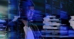 Man, Programming and Coding at Night on Dashboard for Computer Software or Application at the Office. Male Programmer Stock Footage - Video of male, hologram: 271953468