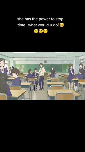Anime Scene with Time-Stopping Girl in School