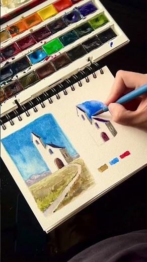 How to paint a church in watercolor (tutorial in description)
