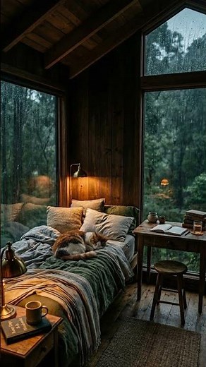 Heavy Rain Outside, Cozy Sleeping Cat Inside 🐾🌧️ #rainasmr #shorts