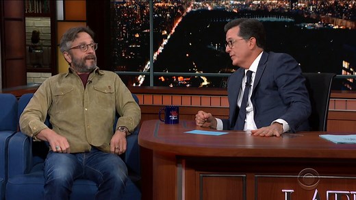 GLOW actor Marc Maron is bringing his podcast guests up to a bedroom while his infamous garage is under construction. | The Late Show with Stephen Colbert