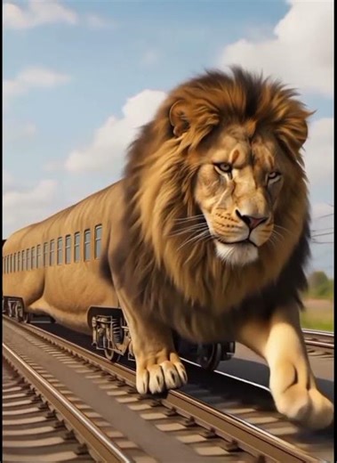"Epic Lion-Train Roar on Railway Track | Cinematic 3D #aianimation
