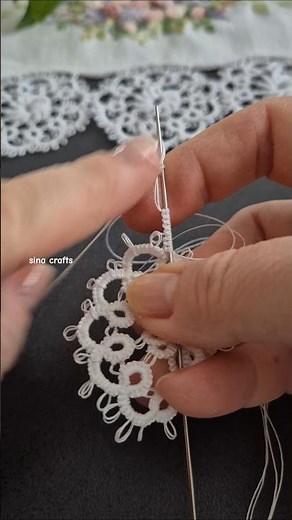 Tatting needle. Making frivolite chain with double stitches and picots on needle. #crochet #tatting