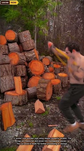 Wood Log Splitting | Worker Chopping Logs with an Axe #skilledworkers #woodcutting