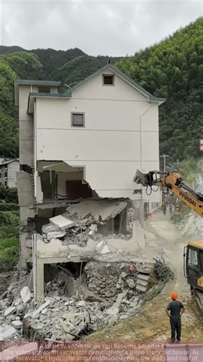 Excavator Demolishes Old House, Mountain Ruins Collapse Instantly!