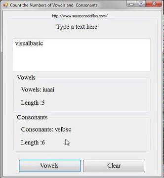 Count vowel program in vb.net