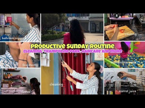 Productive Sunday Routine😍🎢🛀 Cleaning, Trampoline Park, Haircare And More✨#sunday #productive