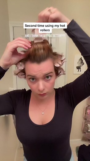 Do you use hot rollers?? It definitely takes some practice! #hotrollerset #heatedcurlers #remingtonrollers #hotcurls