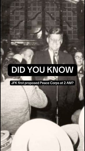 65 years ago tonight, JFK skipped sleep and spoke to students at 2 a.m. outside the University of Michigan — mentioning for the very first time what would become the Peace Corps. Hear a part of it from JFK himself in this clip. 🎙️ #JFK #peacecorps | National Peace Corps Association