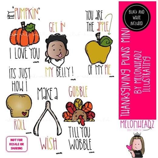 Thanksgiving Puns clip art, silly clip art MINI