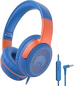 rockpapa 3.5mm Kids Headphones Wired with Mic & Share Port, 85/94dB Limited