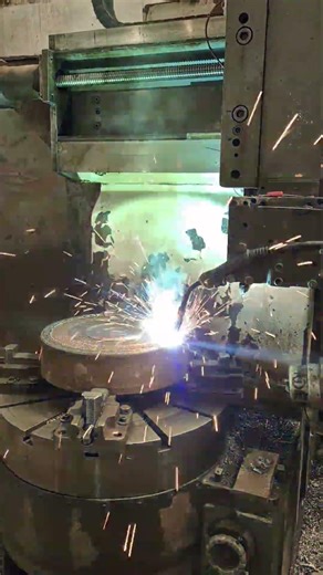 creative idea for automatic welding on vtl turning machine with program#cnc#cncmill #lathemachine