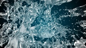 Water splash, underwater explosion or object hitting the water surface. 3d render