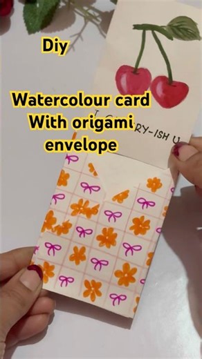 #diy#watercolor cherry card with origami envelope #shorts #viral #@Artsydeepti