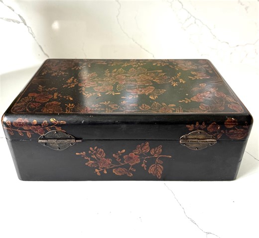 Japanese Antique Hand Painted Lacquer Jewelry Chest or Box 13.75"x9"x5" With Embossed Brass Latch - Etsy