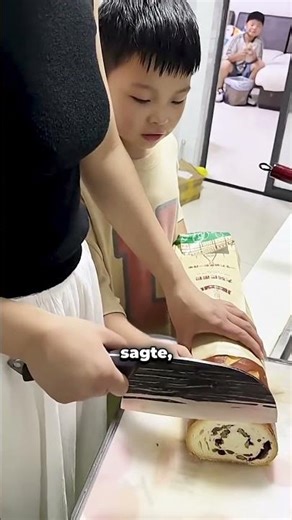 Her mother was determined to cut a large loaf of bread.