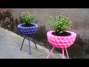 Unique & Beautiful, Recycling plastic bottles in Flower Pots for Small Garden
