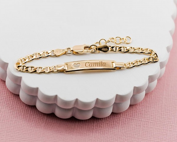 Personalized 14K Gold Plated ID Bracelet With Heart Gift for Newborn Infant Baby Girls, Toddlers, Little Girls and Kids With FREE Engraving - Etsy