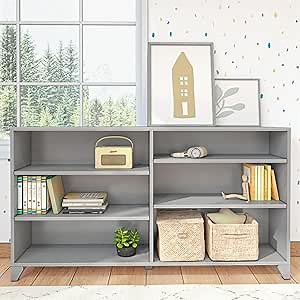 Max & Lily Classic 6-Shelf Bookcase, Solid Wood Bookcase for Kids Bedroom/Playroom, Grey