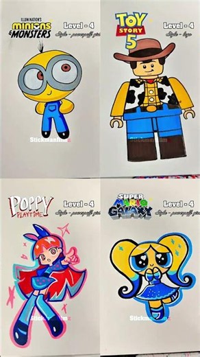 Drawing Kevin, Woody, Rosalina, Poppy in different Levels #drawing #howtodraw #shorts