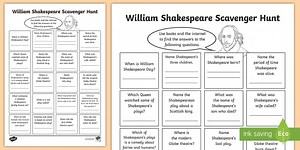 William Shakespeare Research Scavenger Hunt
