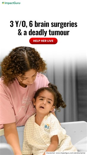 Her tiny voice once said, “Mummy, I want to go to school.” But Rakeen’s life is paused by a brain tumour that has taken her childhood. She needs urgent Proton Beam Therapy to survive. But we, as parents, need your help to give her that chance. Please donate here to help Rakeen live. https://tinyurl.com/274uwxv2 | Impact Guru | Facebook