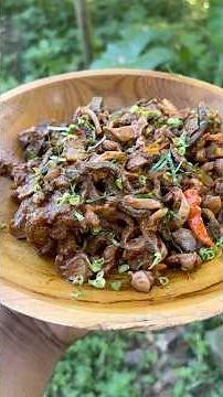 Rustic Outdoor Feast: Chicken Gizzards & Beef Heart Cooking