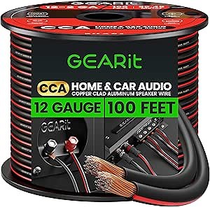 12AWG Speaker Wire, GearIT Pro Series 12 AWG Gauge Speaker Wire Cable (100 Feet / 30.48 Meters) Great Use for Home Theater Speakers and Car Speakers Black