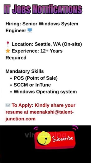 Sr Windows Engineer Job in Seattle, WA Oct 4, 2025