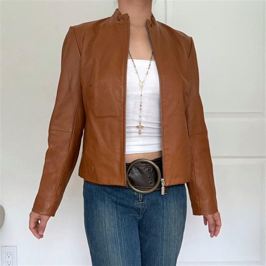 Women's 90s Brown Leather Jacket | Vintage Style Cropped Leather Jacket | Retro Real Leather Coat | Gift for Her - Etsy
