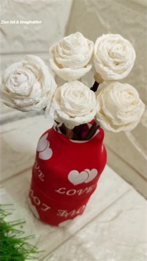 White ROSE 🌹🌹 flower craft #diy #tissue #papercraft #flowers #craft #art #homedecor #cute #beautiful