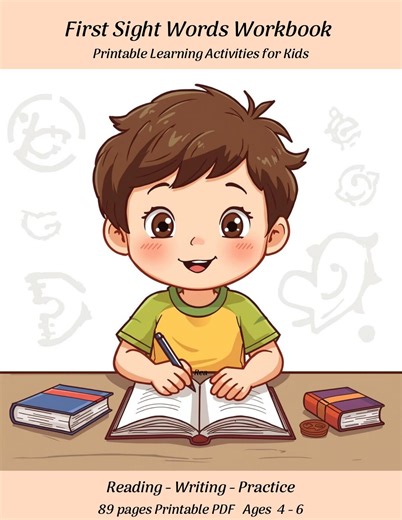 First Sight Words Workbook – 89 Pages Printable PDF for Kids Ages 4–6 | Reading & Writing Practice - Etsy