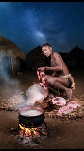 Buduma Tribe Cooks Giant Lake Fish! 🐟🔥 #triballife #tribalfood #shorts