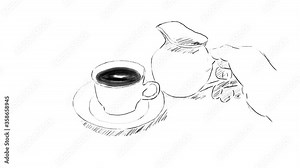 2d motion animation drawing of a hand pouring milk from a jug into a Cup of coffee