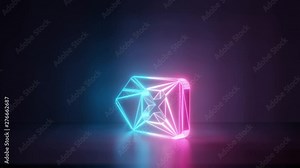 3d rendering glowing blue purple neon laser light with wireframe symbol of backspace button with cross in empty space corner seamless fade animation